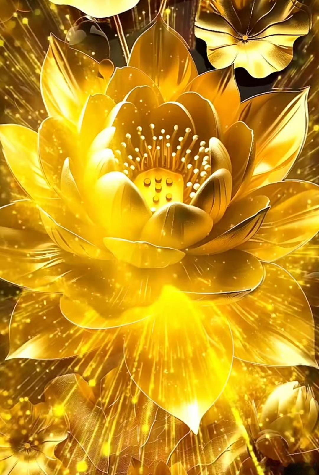 这盛开的金莲，光芒万丈，像不像你起势时的样子？点赞，把起势接回去，呼啸直上九万里