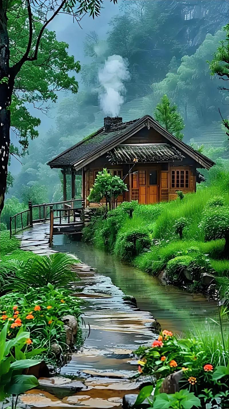 分享我这周有趣的事：
青瓦木屋依水而居，晨雾绕着青山，这故乡的模样，是刻在心底的