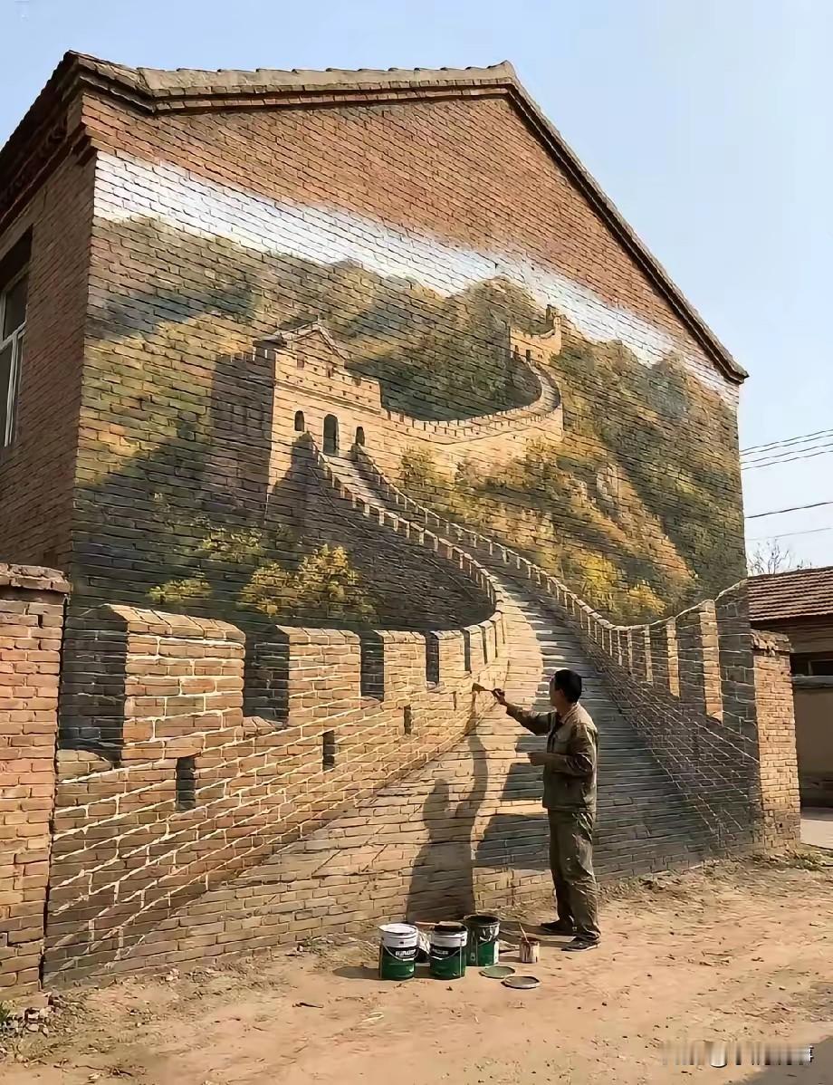 吴承言也的太厉害了吧！
之前画的天安门火遍全网，
新画的长城更是绝，3D立体感拉