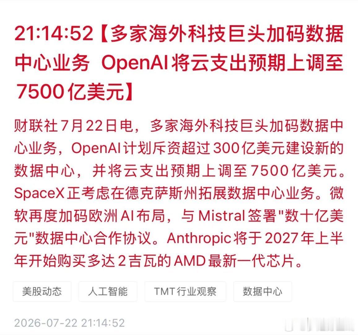 OpenAI计划投入7500亿美金布局算力，自建数据中心，各大AI巨头大举采购芯