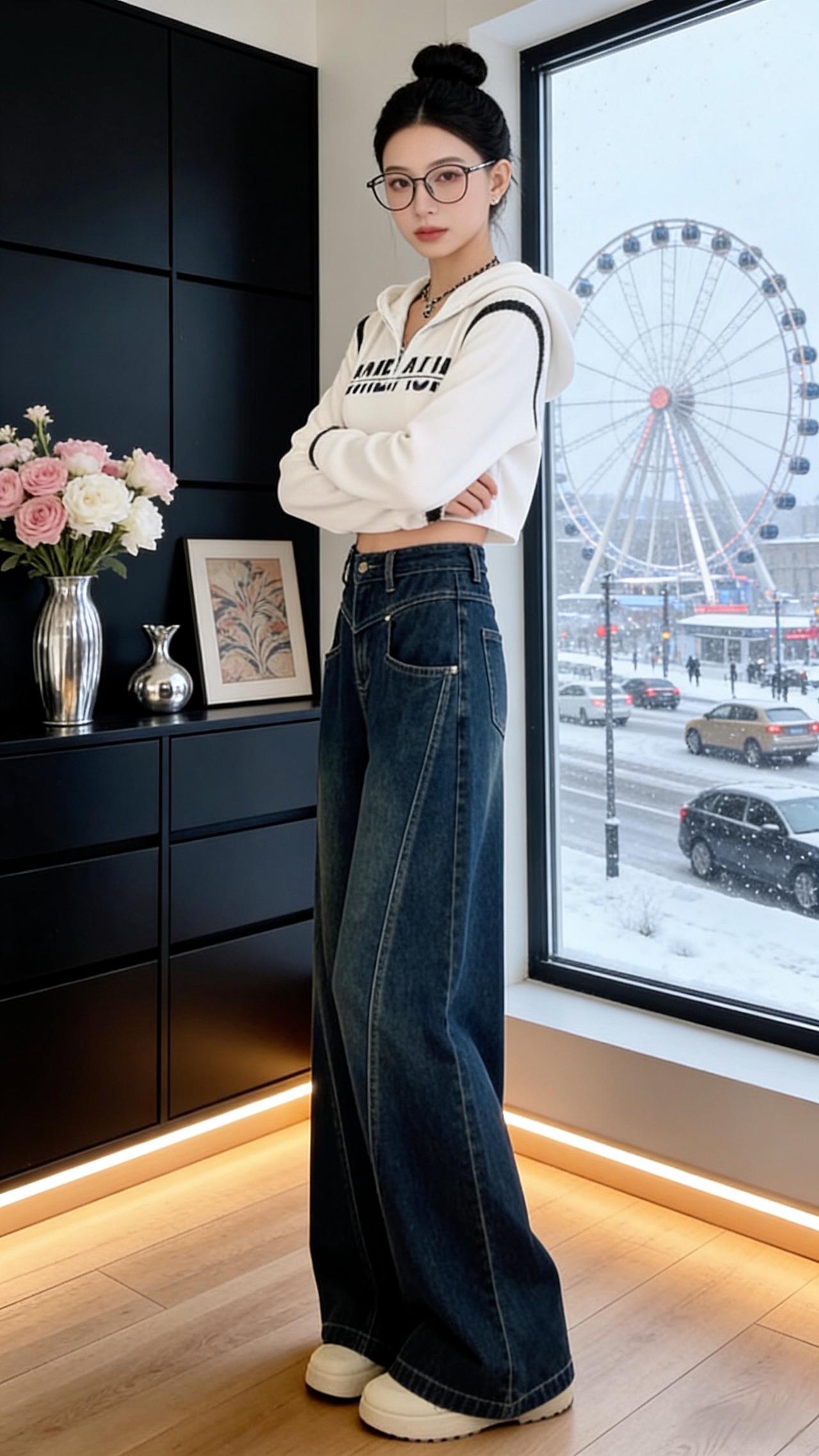 小个子穿搭 百搭阔腿裤 复古穿搭 梨形身材穿搭