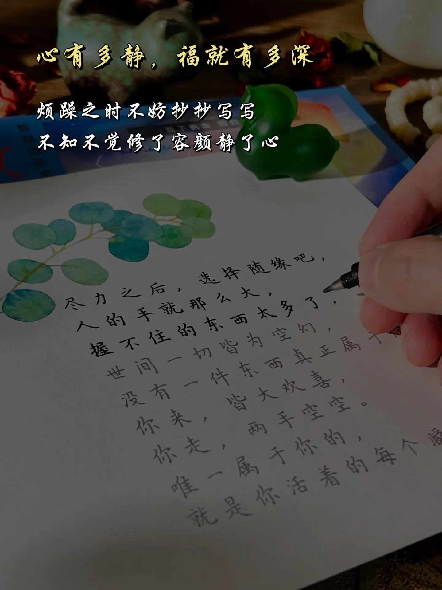 得到未必是福，失去未必是祸，心平能愈三千疾，烦郁之时不妨抄抄写写，不知...