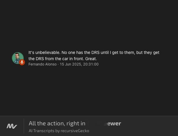 阿隆索：难以置信，在我追上其他车之前他们一直没有DRS，我一追上他们就有DRS防