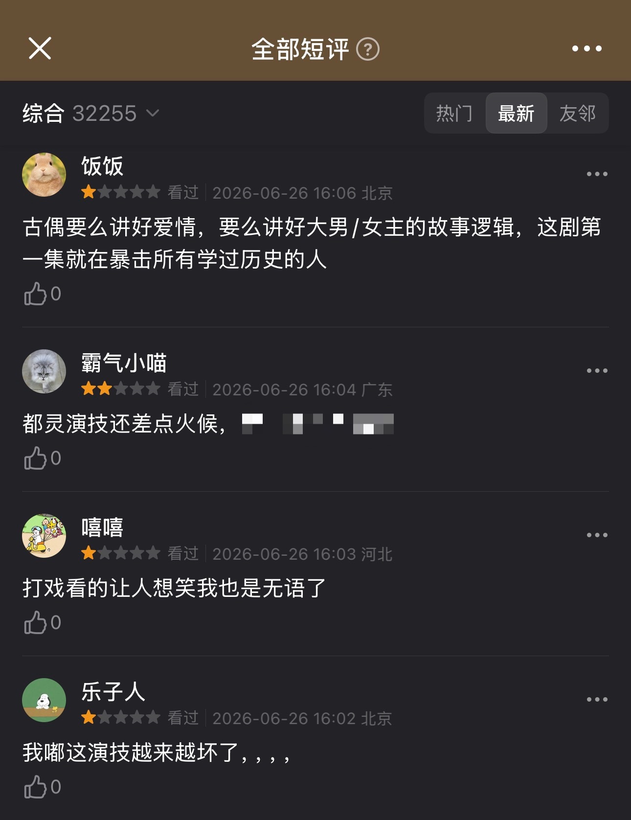 所有人来豆瓣给翘楚打五🌟 jb恶意打一🌟的 