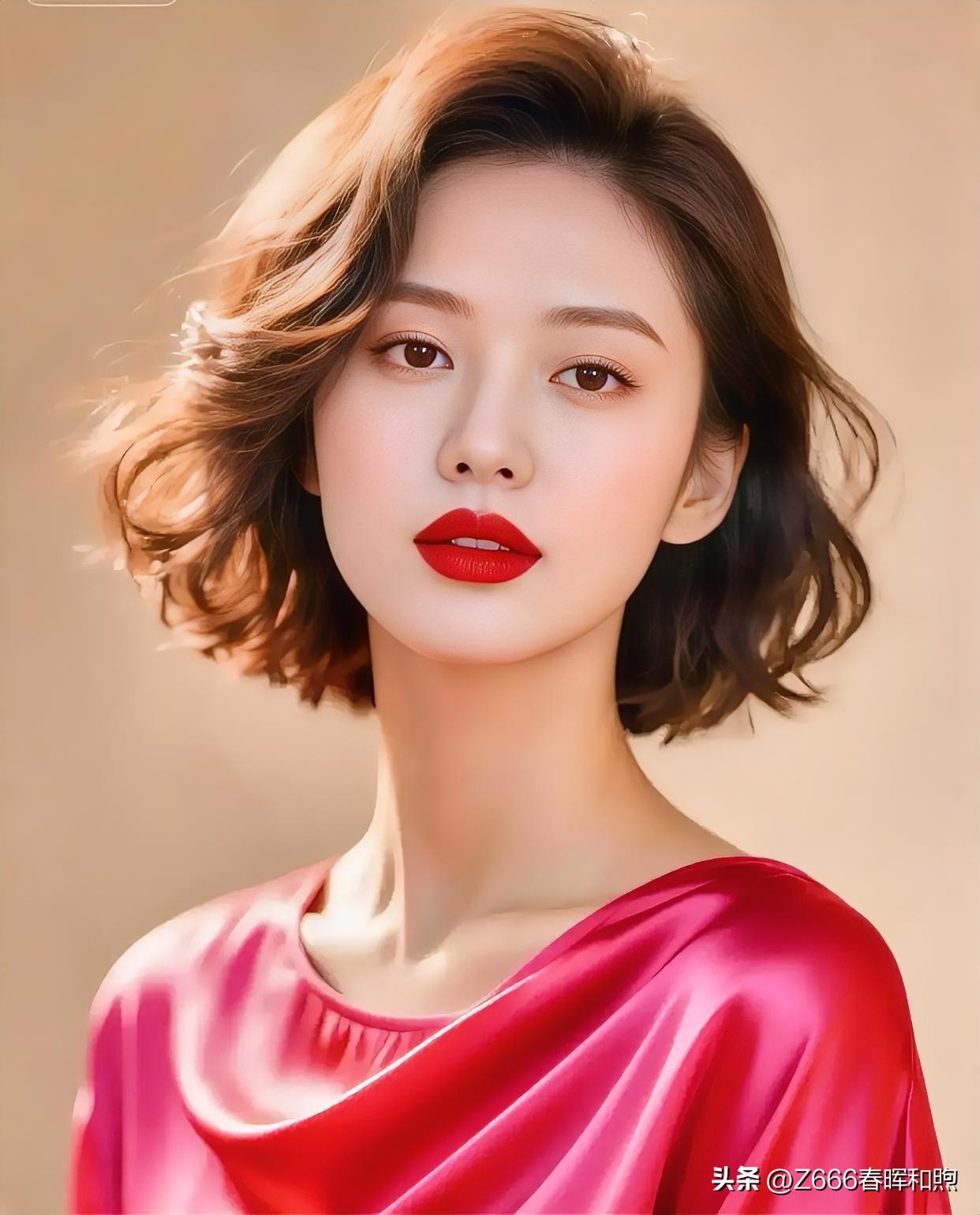 《红妆映芳华》

微卷短发，飞扬着自信。

红唇粉衣，绽放着热情。

目光温柔而