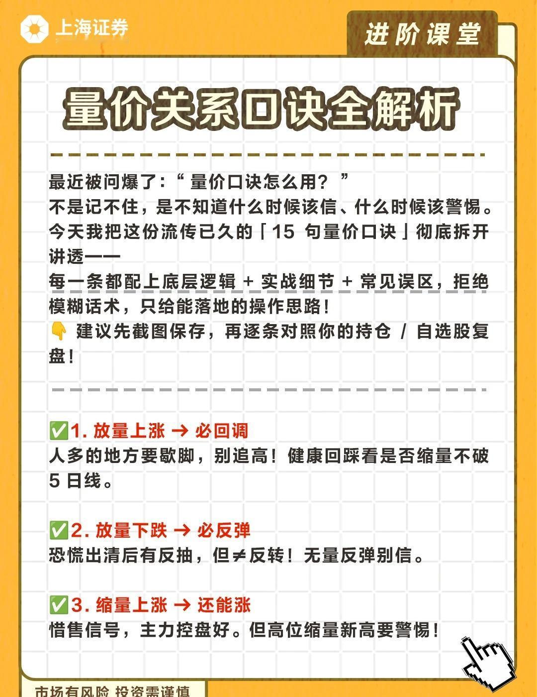 量价关系怎么看？小白请收藏！
最近很多人问：“量价关系到底该怎么看？”
其实，掌