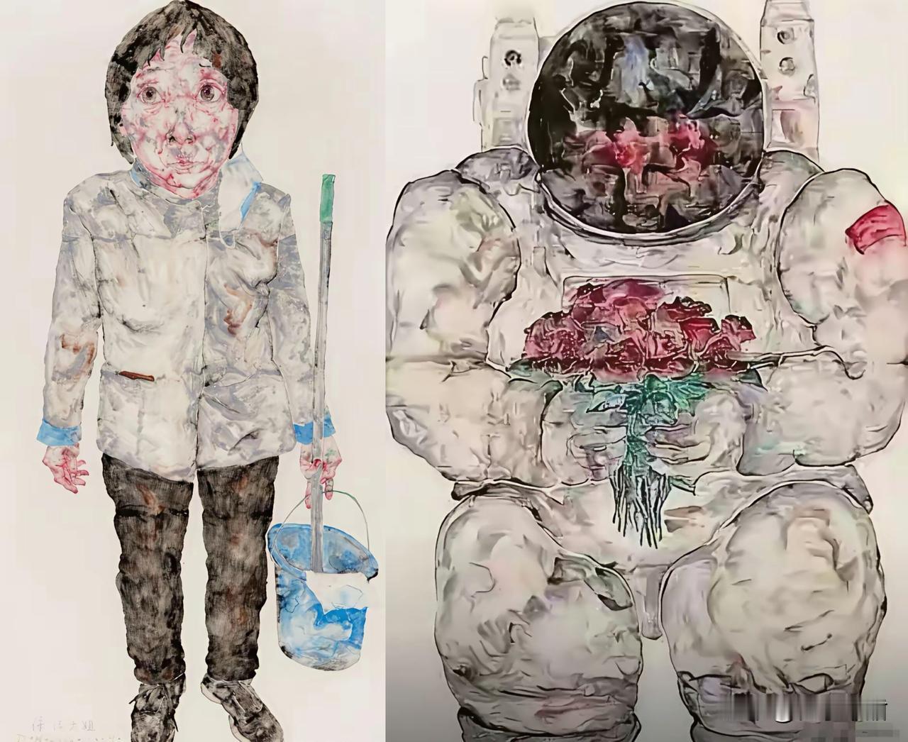 航天员被画成这样，
你敢信？
画的作者，是清华美院的副教授。

丁荭，清华美院绘
