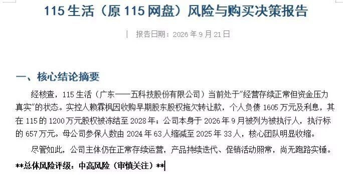 115 网盘被列为被执行人。 ​​​