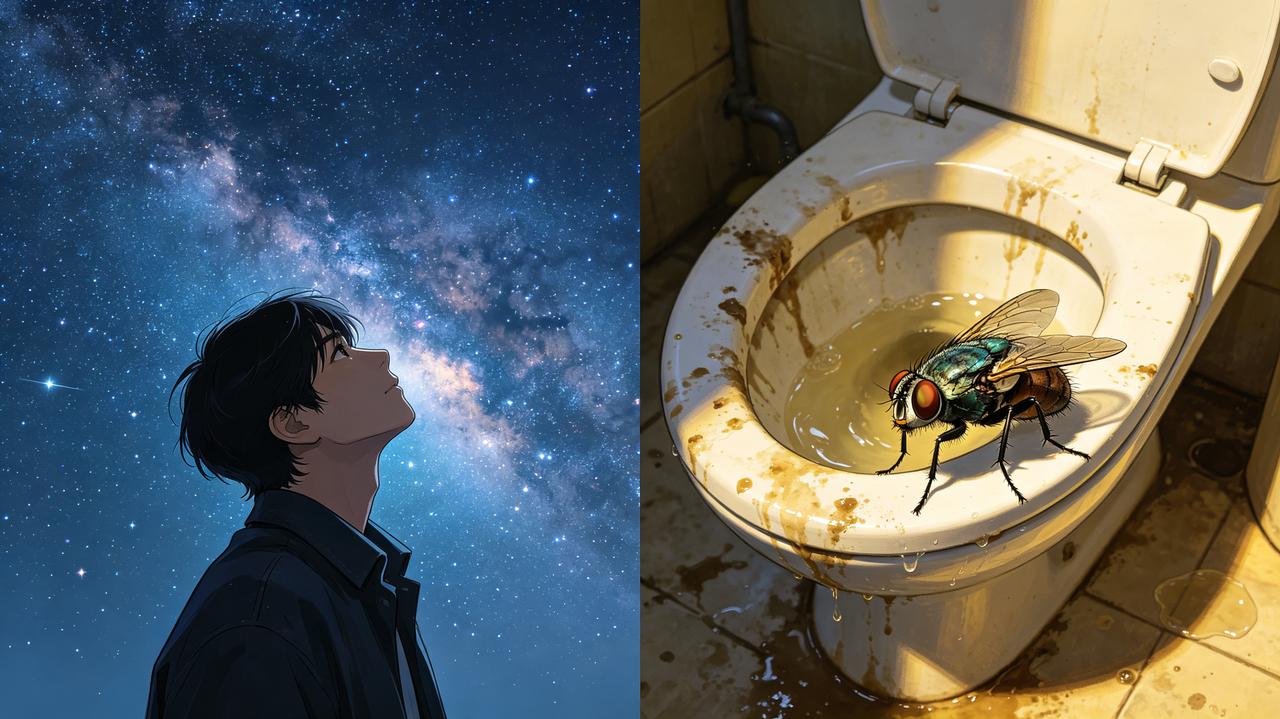 人类向往星辰大海，苍蝇只喜欢马桶，说明了什么

这句话用很直白的比喻，道出了几层