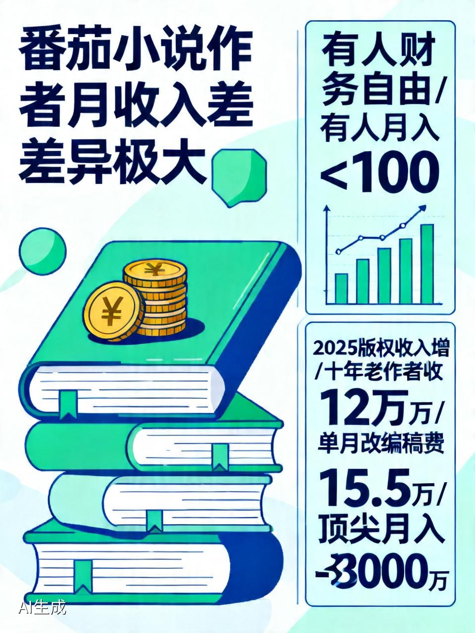 番茄小说作者的月收入差异极大。有人靠一本小说财务自由，有人累死累活月入不到100