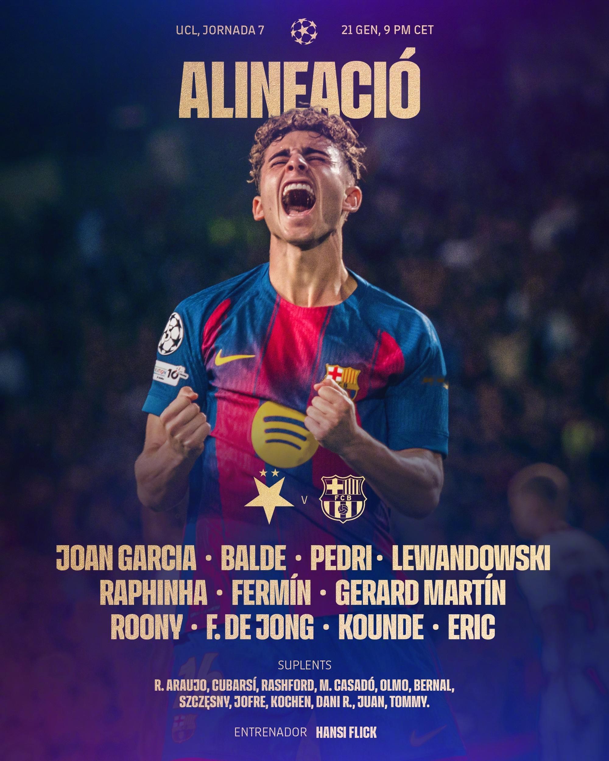 布拉格斯拉维亚vs巴萨🔥首发十一人🔥13. 乔安·加西亚 3. 巴尔德 8.