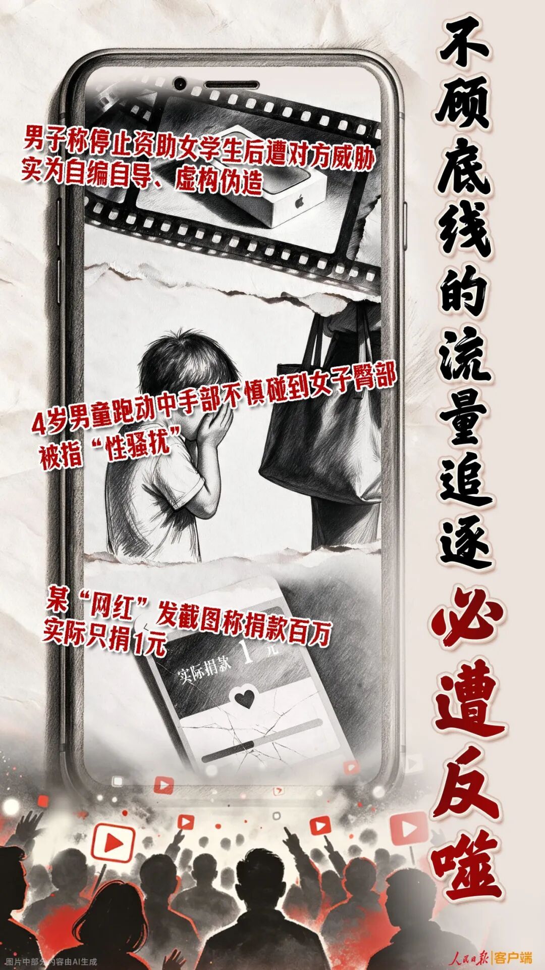 【人民日报：#不顾底线的流量追逐必遭反噬#】最近，有三件和流量相关的互联网事件引
