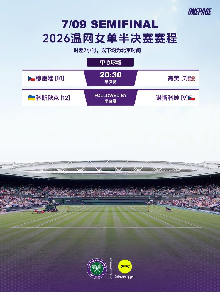 6月9日温网赛程！！
今晚中心球场只安排两场女单半决赛！！
20:30率先开打的