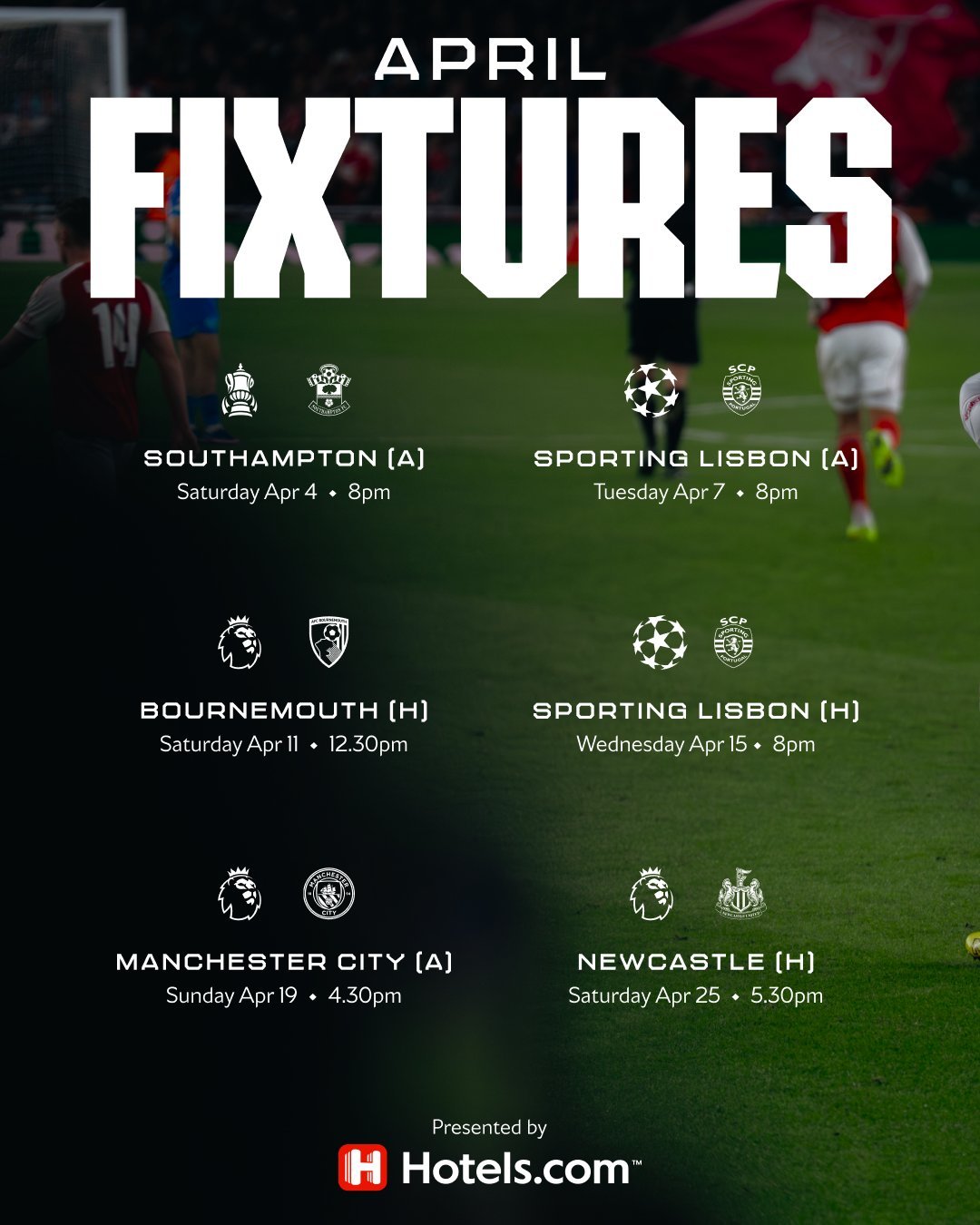阿森纳4月赛程📅足总杯 欧冠 英超联赛