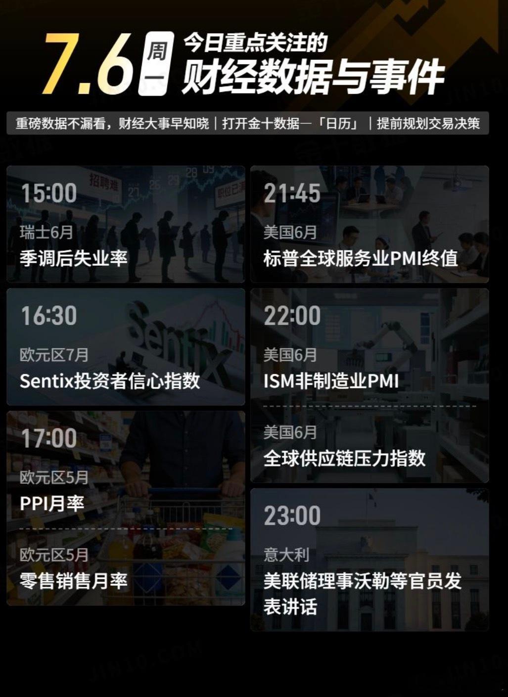 黄金  7.6周一今日重点关注的财经数据与事件：黄金现货黄金