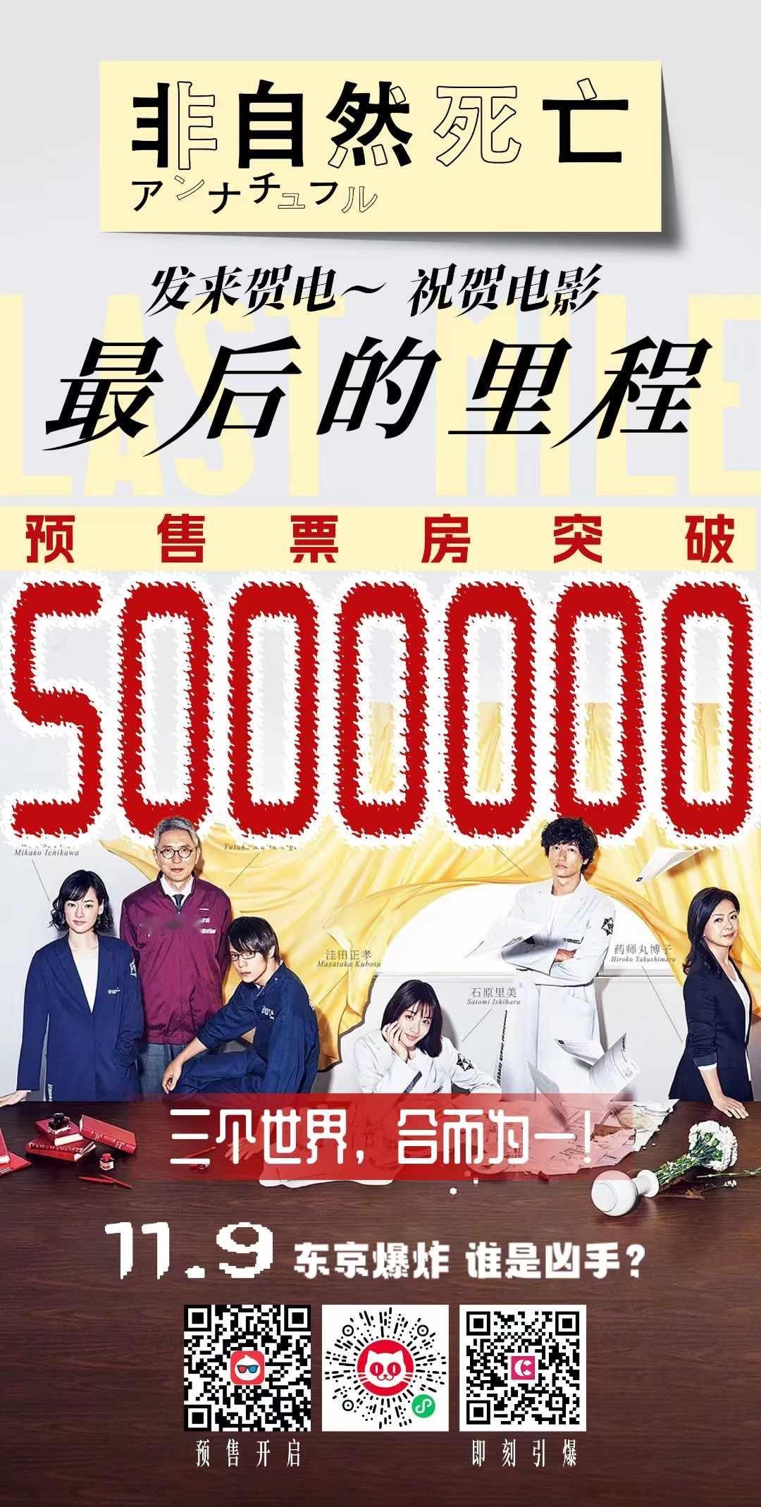 日本真人片《最后的里程》在中国内地上映累计票房突破500万。 ​​​