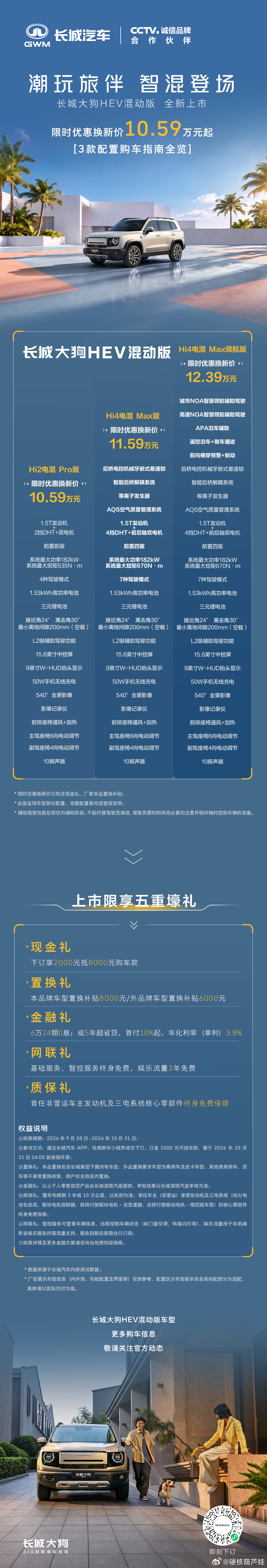 🔥国民方盒子，潮玩新选择🔥长城大狗混动版 🔥三款配置订购指南一图全览🔥解