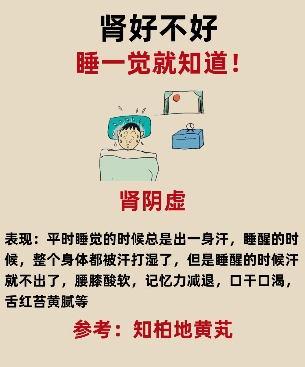 肾好不好，睡一觉就知道了！快看看你是哪一种！

1.肾阴虚——失眠盗汗，醒后汗止