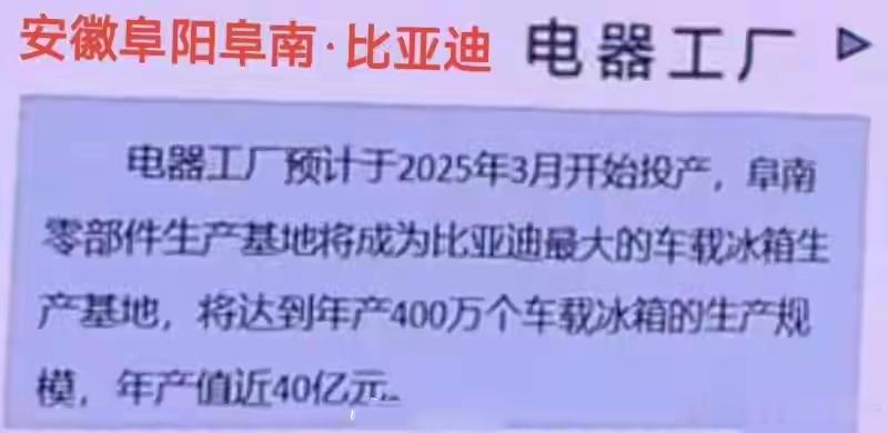 网上传出一张位于安徽阜阳的比亚迪电器工厂的产能规划 ，该电池工厂2025年3月将