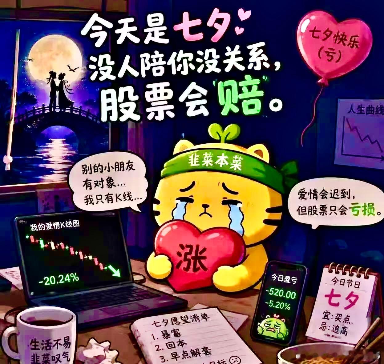 七夕劫❗️❗️❗️         又是暴击的一天，早上银行板块拉升护盘，我就在