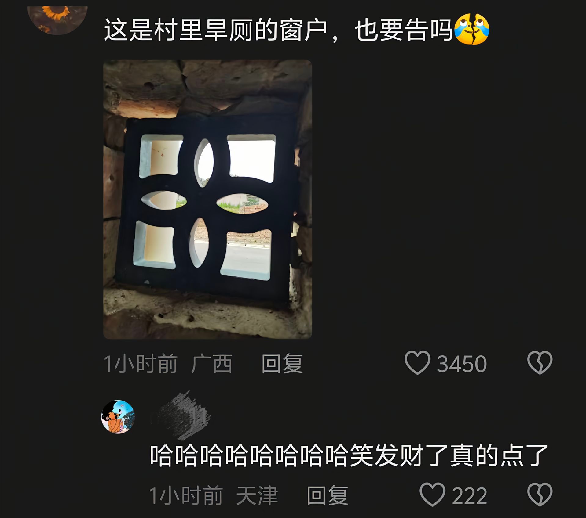 鸭血粉丝店也遭LV起诉这是村里早厕的窗户，也要告吗 