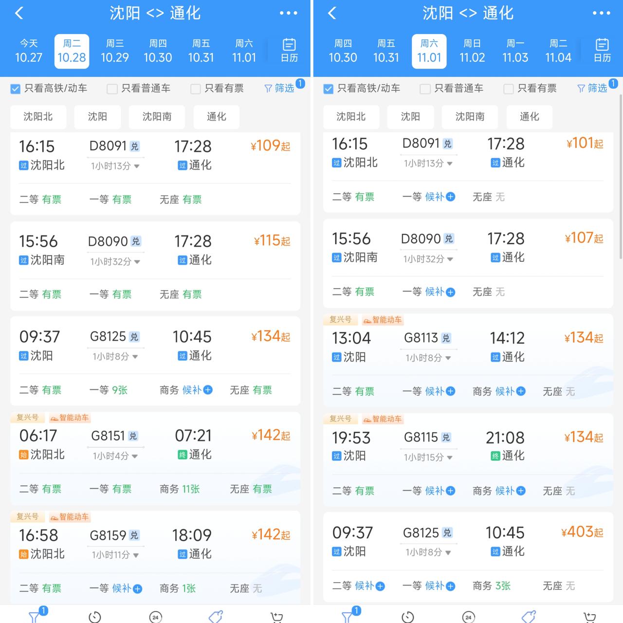 还是要恭喜沈阳、抚顺、通化、白山，从11月1日开始沈白高铁终于降价了。细心的朋友