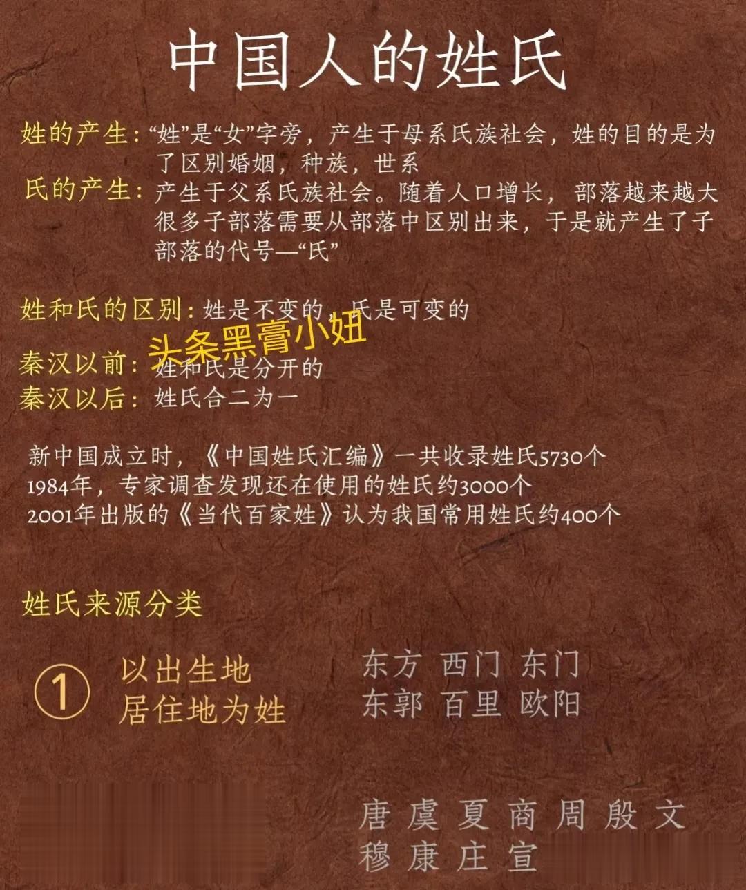 3张图搞懂中国人的姓氏，看完真的是涨知识了！把姓的产生、氏的产生、姓和氏的区别，