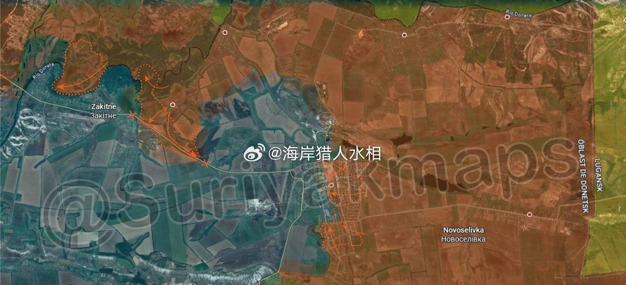 俄乌局势第1384天：

塞弗尔斯克前线北部局势：过去两天，俄军继续向普拉托尼夫