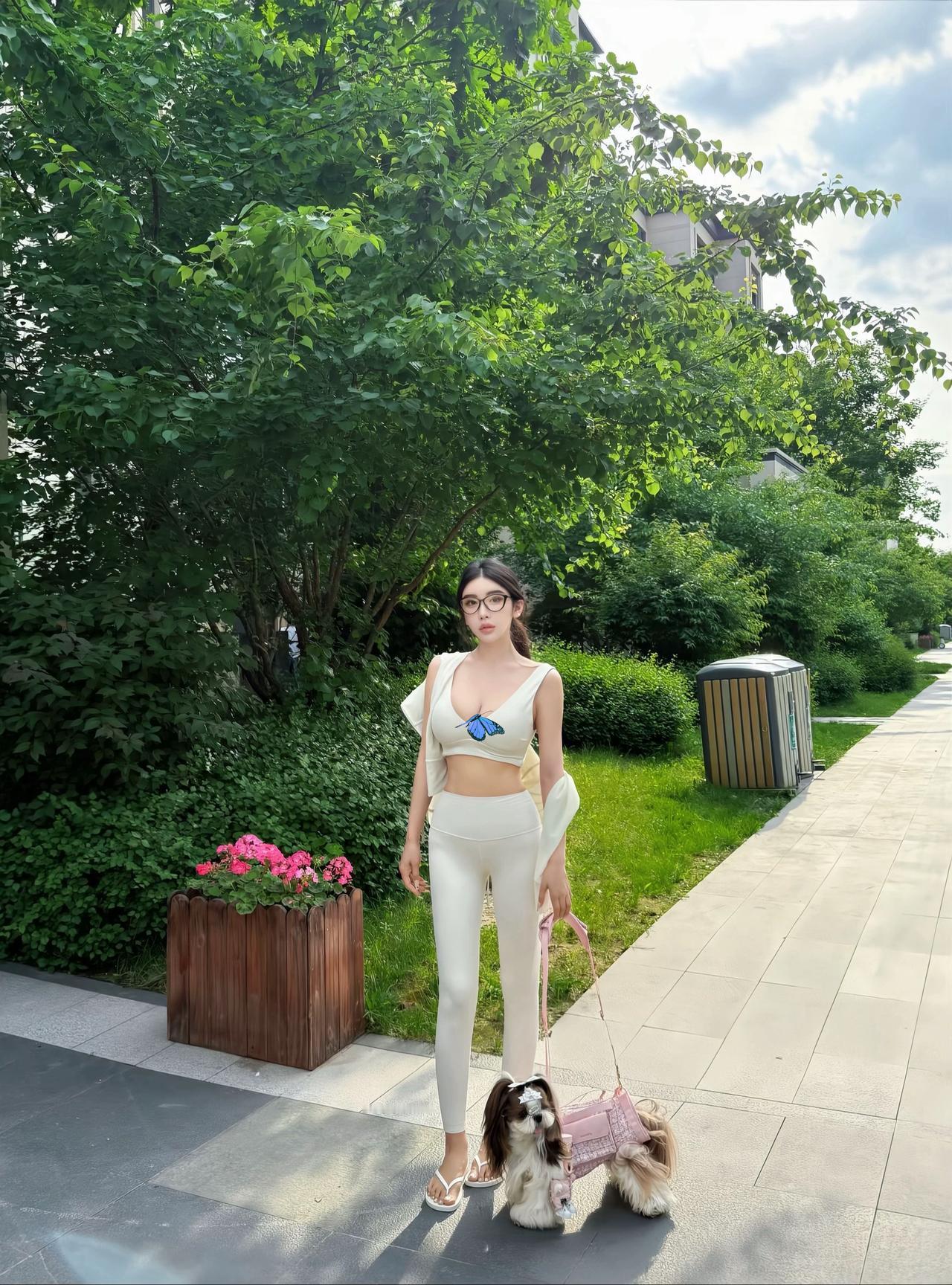 瑜伽裤 ootd我的穿搭日记遛狗不牵绳 西施犬