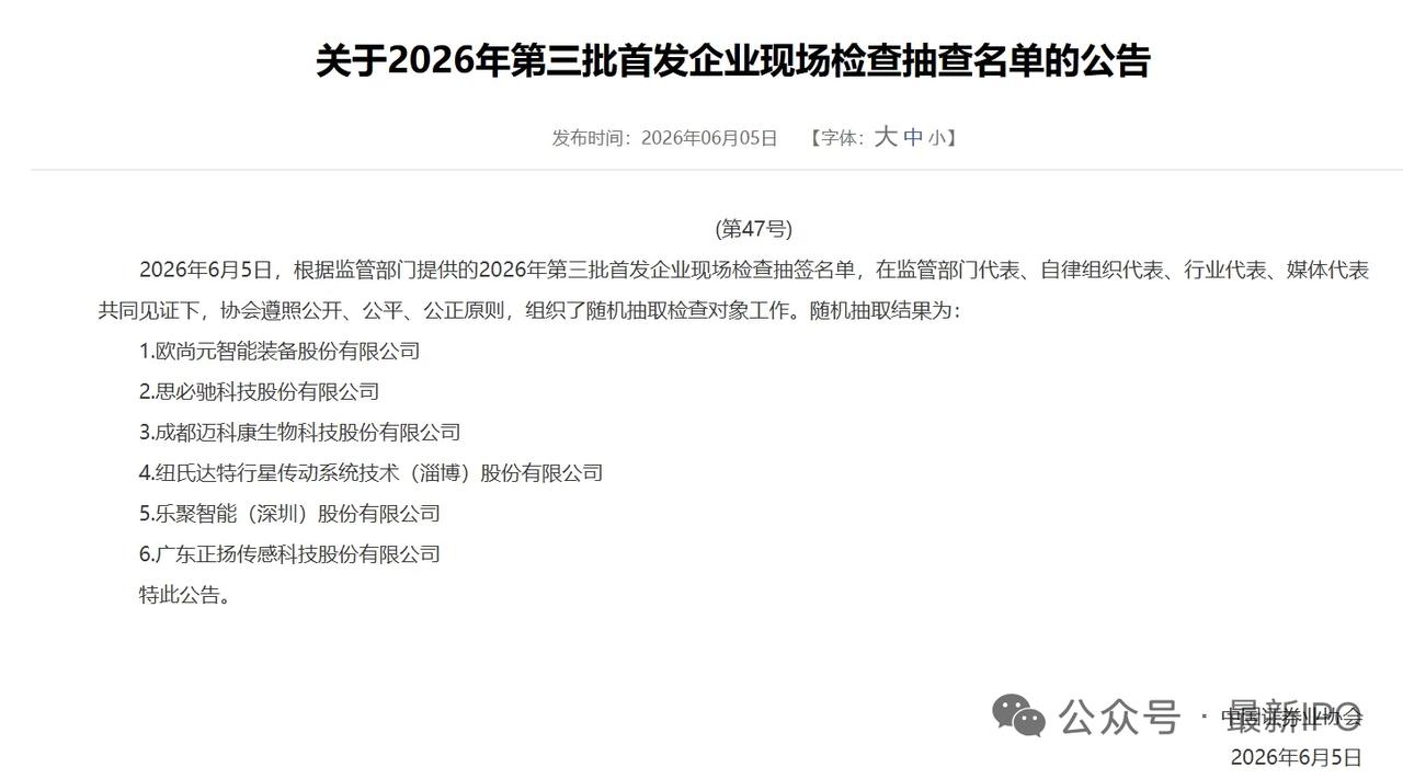 6家企业遭IPO现场抽查！覆盖AI、人形机器人、生物药、传动、汽车传感等高景气赛