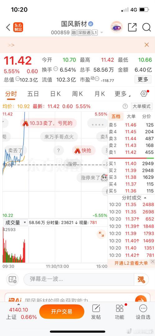 兄弟们，国风新材这不就来了！刚说完，它就真给面子开始冲高了。又一次验证了咱们的判