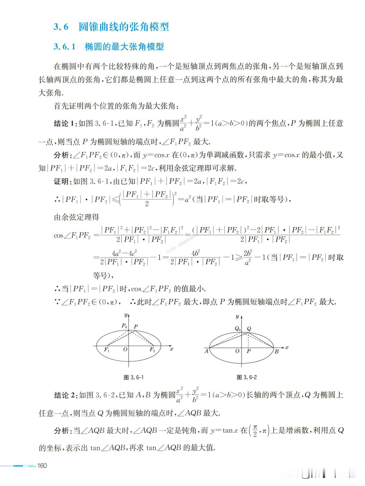 高中数学——圆锥曲线中张角模型总结
1、椭圆中最大张角模型
2、直张角模型