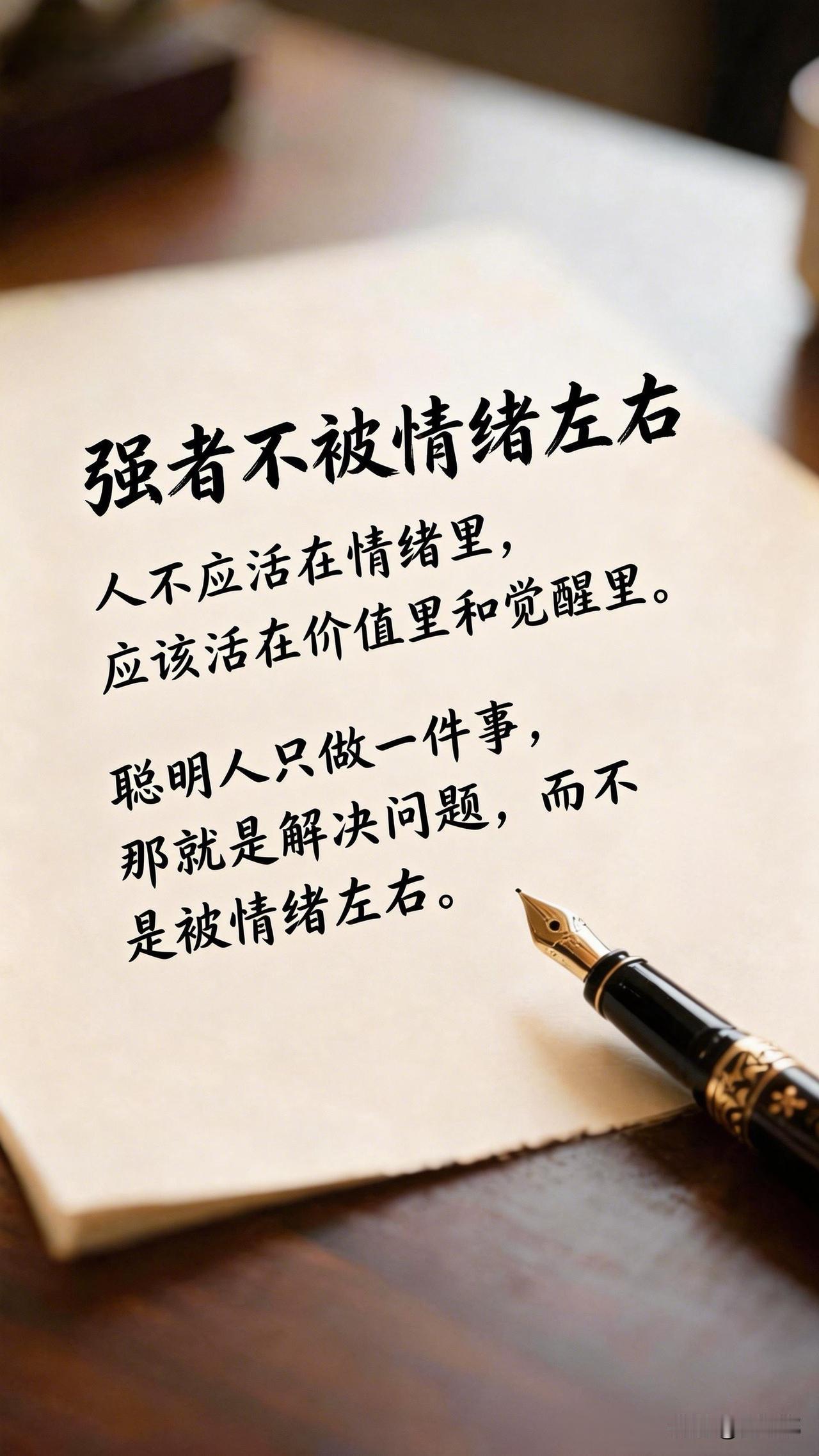 强者不被情绪左右。人不应活在情绪里，应该活在价值里和觉醒里。聪明人只做一件事，那