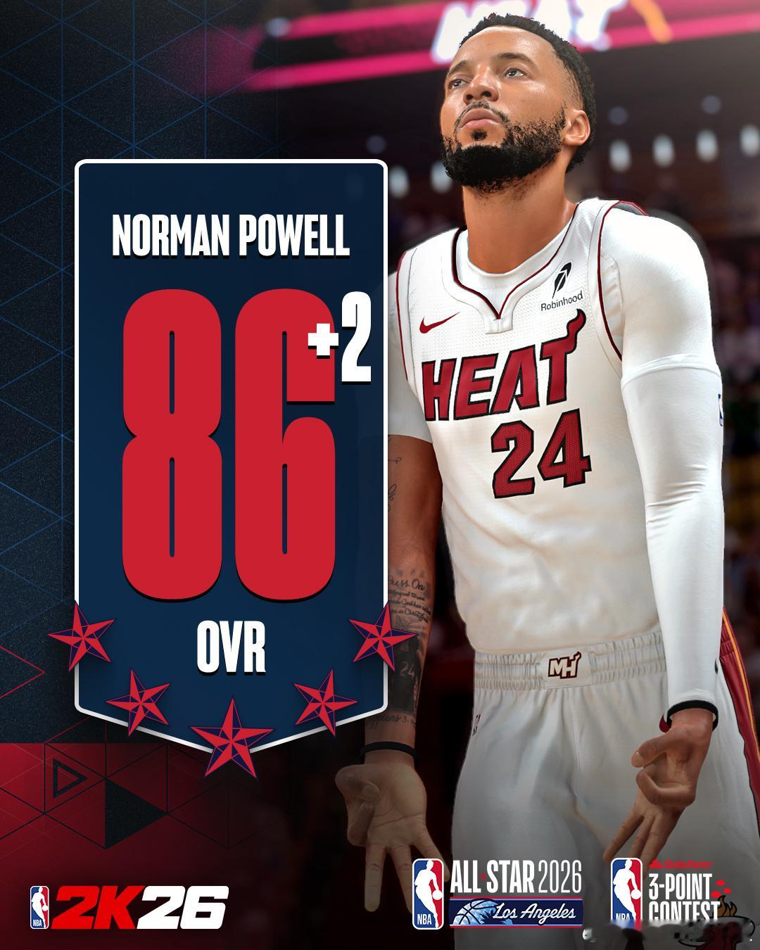 NBA2K26进行赛季球员能力值第7次更新，能力值提升的主要球员有: 恩比德92