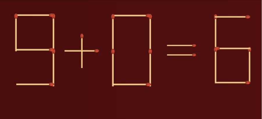 小伙伴们，烧脑挑战来袭！图中用火柴棒摆成的 “9 + 0 = 6”，显然是个不成