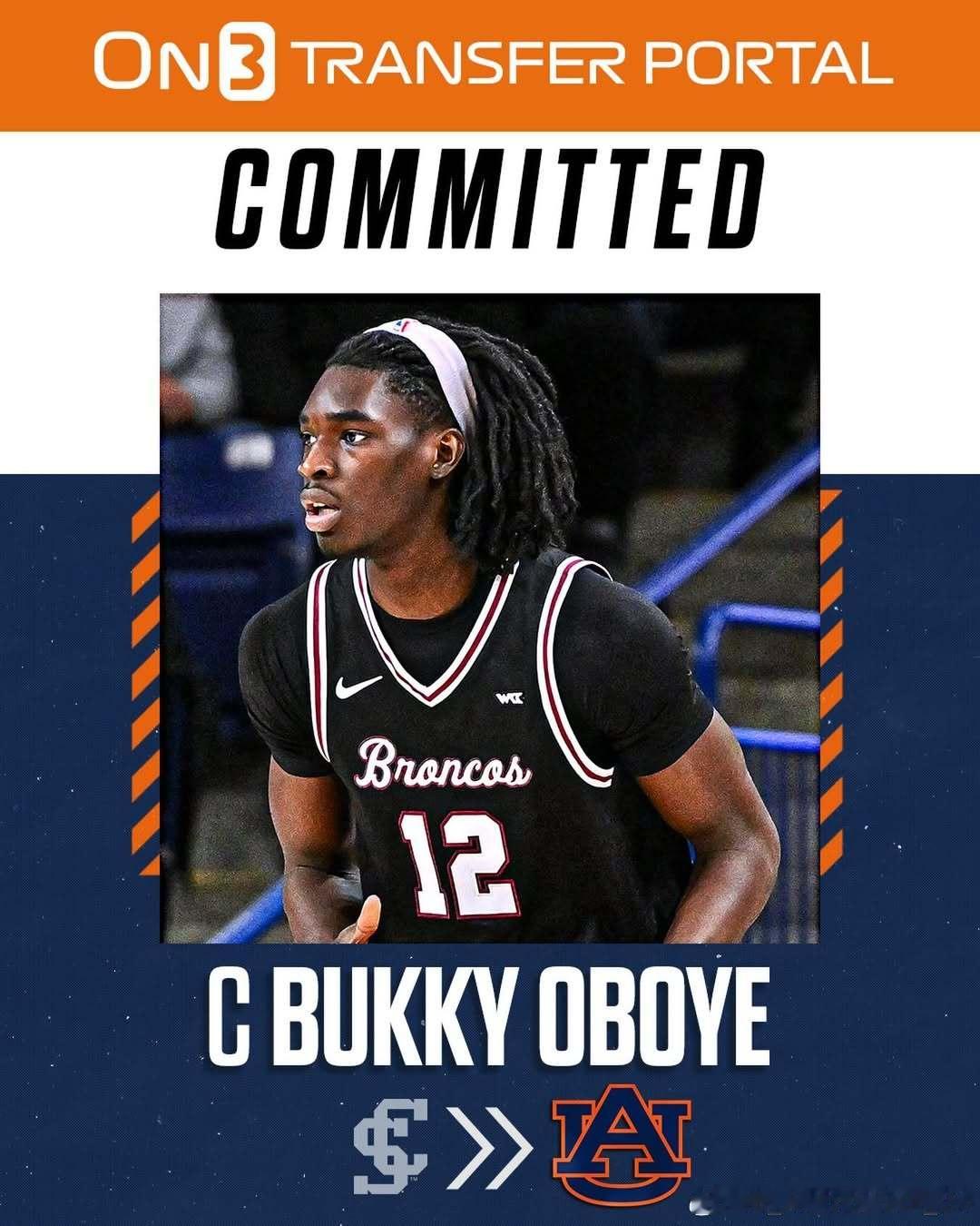 圣塔克拉拉大学中锋巴基·奥博耶(Bukky Oboye)转学加盟奥本大学NCAA