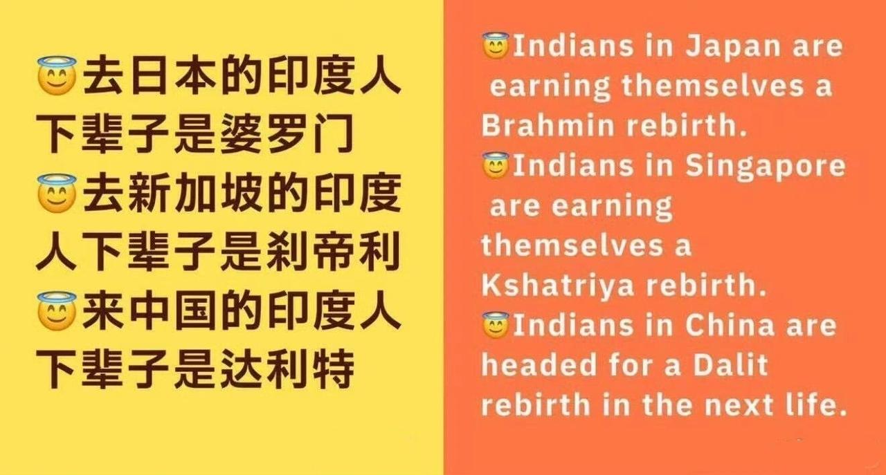外中国网友热心的向印度人普及印度文化！
 
去哪个国家会变成什么种姓的人，已经很