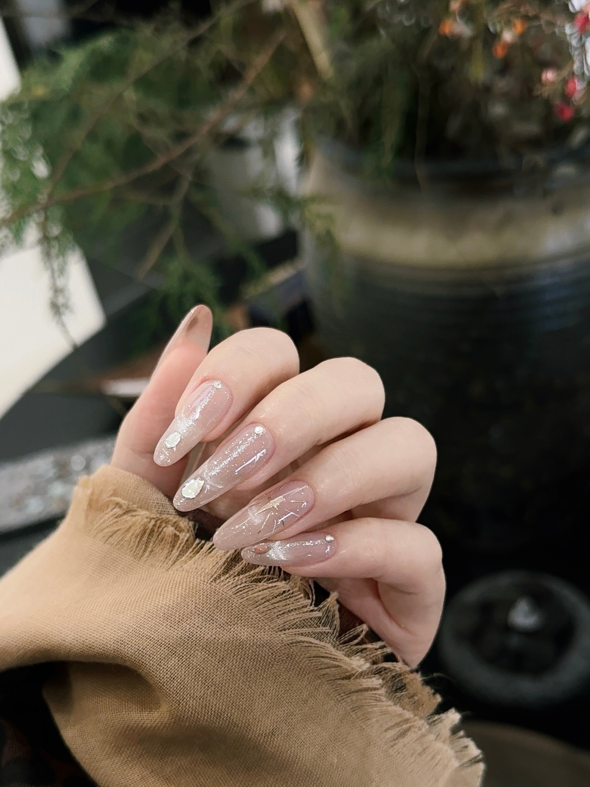 图一发给美甲店的图二美甲店给我做的 