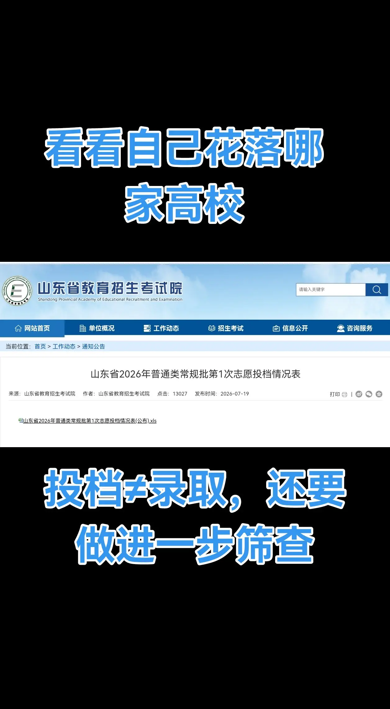 山东省投档线公布了。