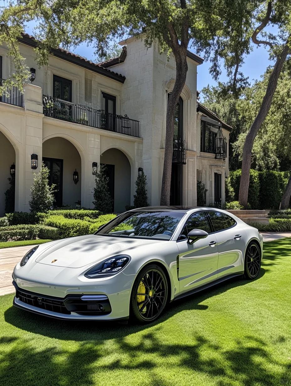 保时捷Panamera，优雅与性能的完美融合💫，停在精致宅邸旁，流线型车身如艺