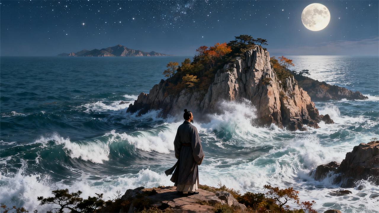 《观沧海》
曹操（三国）
东临碣石，以观沧海。
水何澹澹，山岛竦峙。
树木丛生，