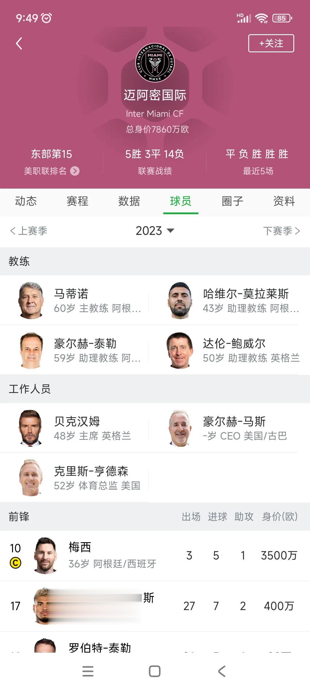 梅西3场比赛5球1助攻，迈阿密国际还在美国联赛垫底。

最近频频赢球，还在东部1