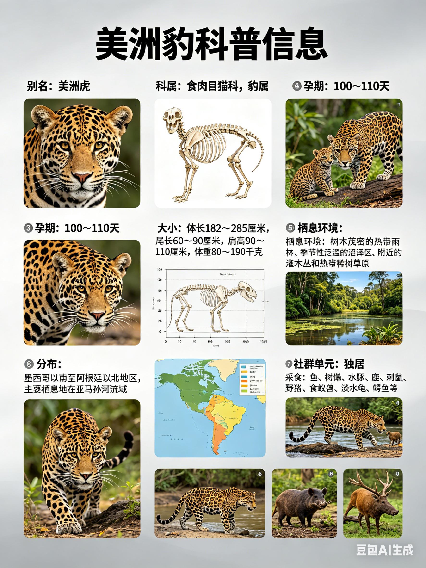 奇妙生物圈  美洲豹别名：美洲虎科属：食肉目猫科，豹属孕期：100～110天美洲