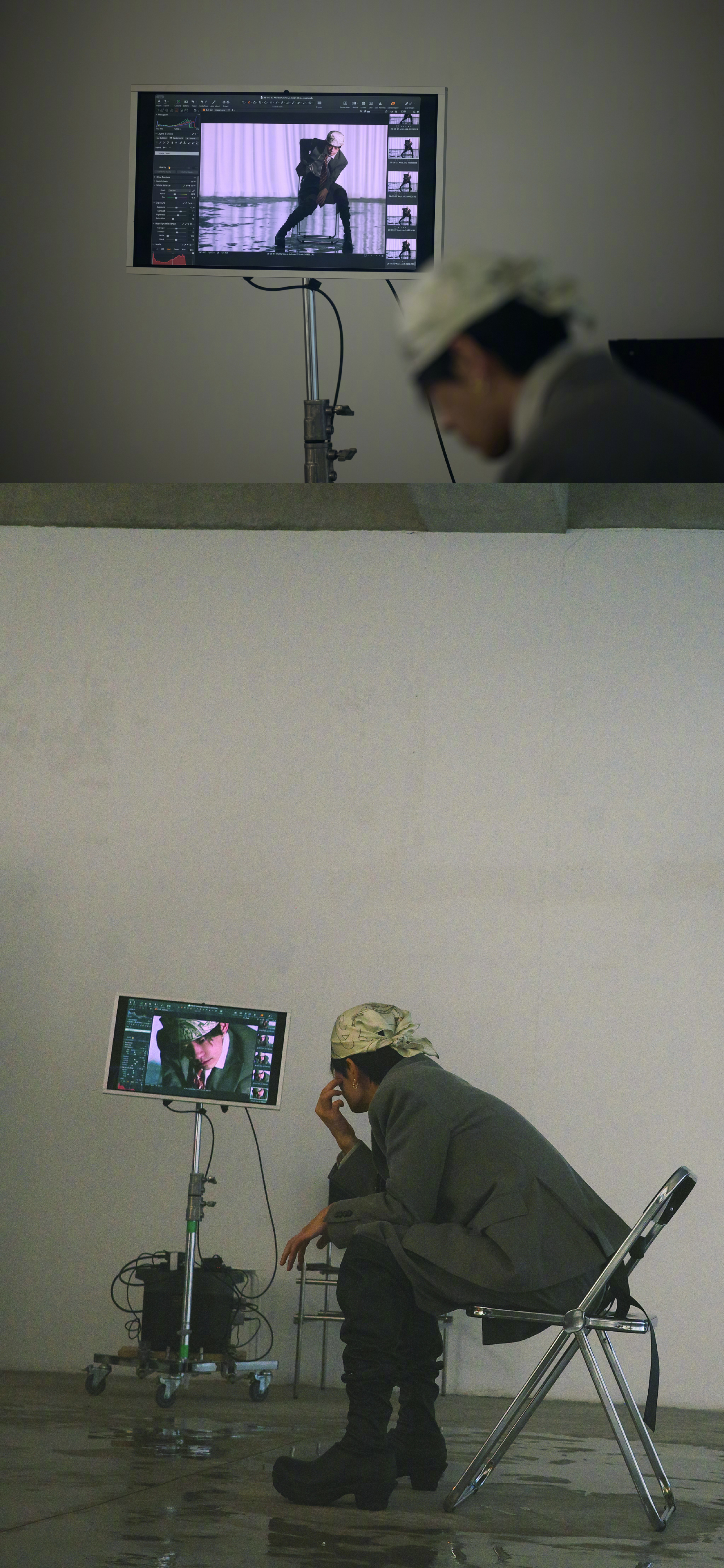 戴耳饰的易烊千玺易烊千玺下颌线好性感花絮画面氛围感拉满，佩戴耳饰的易烊千玺搭配利