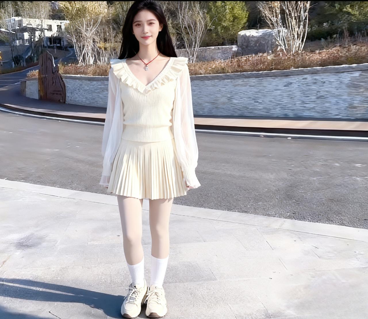 浅杏清纯装！
浅杏色穿搭