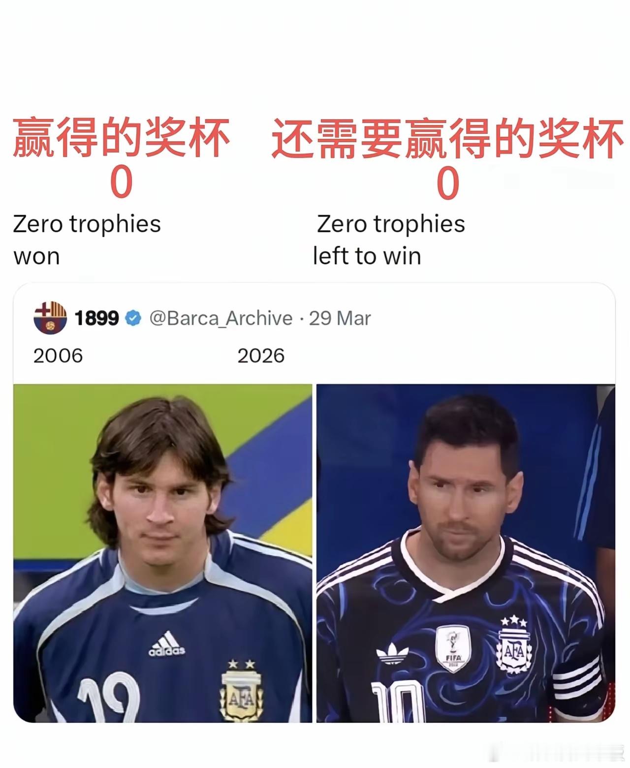 20年绿茵追梦路，梅西从0启程，最终归于0。世界杯