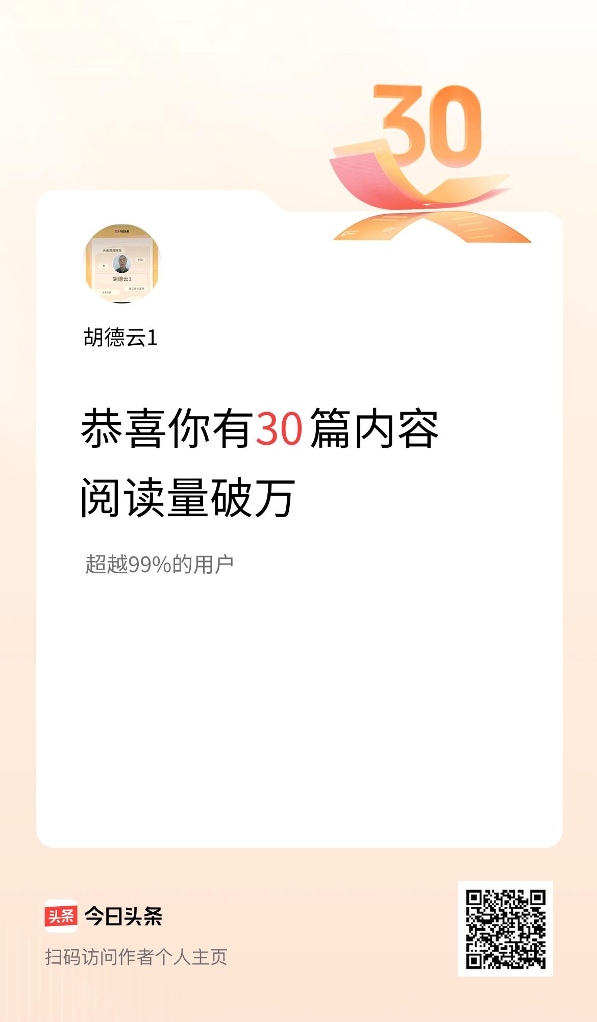 我在头条有30篇内容阅读破万了！