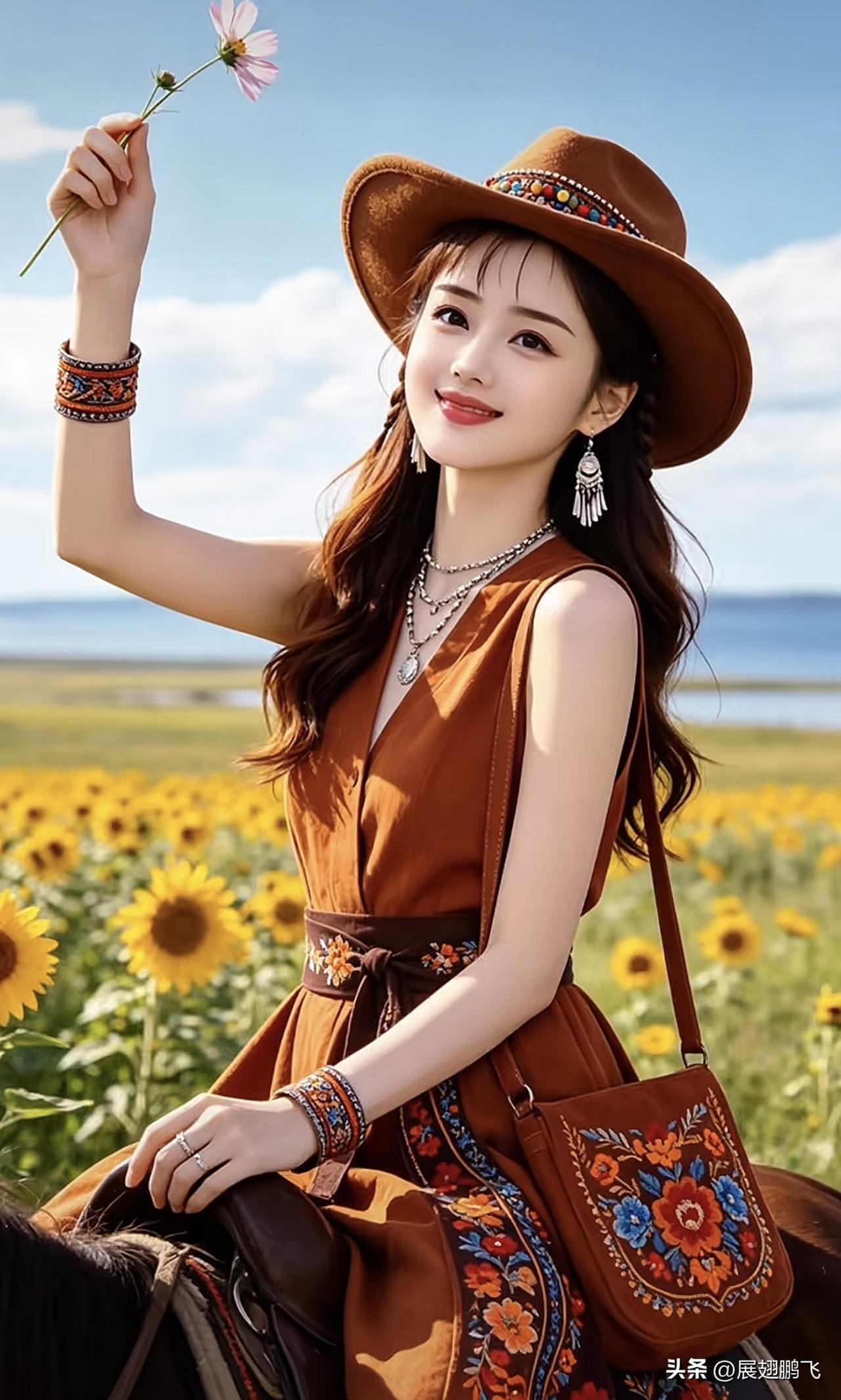 骑马少女与向日葵的浪漫邂逅🌻🐴草原骑马少女 骑马的女人们 骑马游花海 骑马的