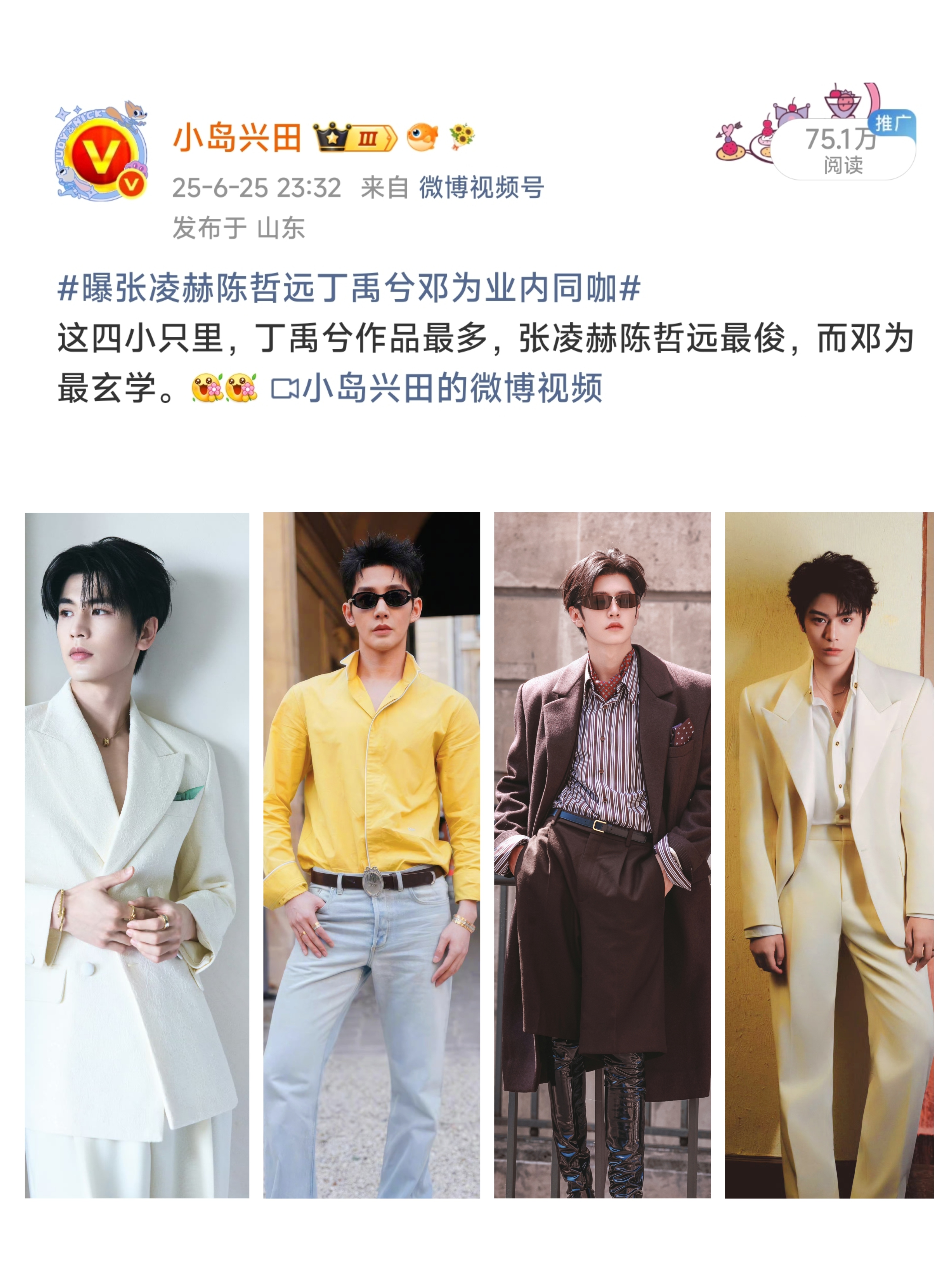 去年的词条（曝张凌赫陈哲远丁禹兮邓为业内同咖）我今年换个文案——丁禹兮作品最多，