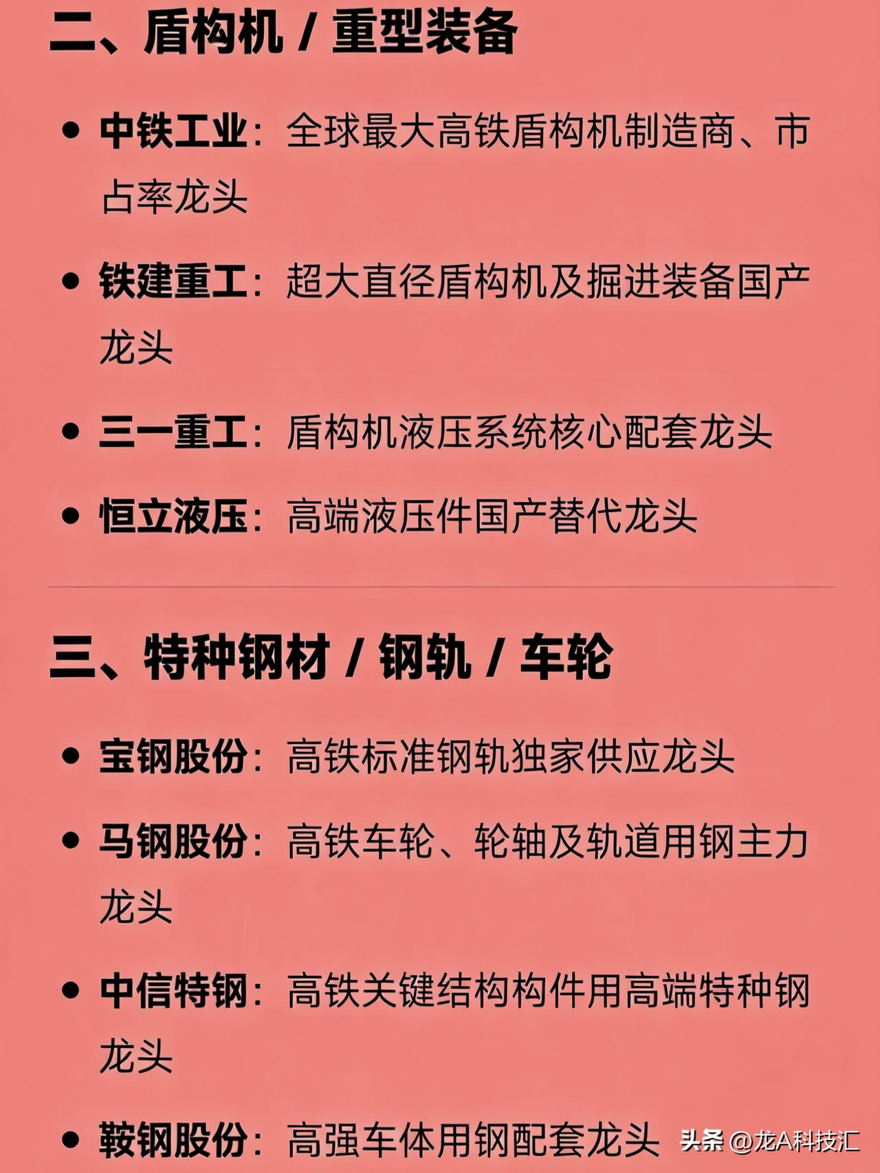 高铁概念相关龙头企业全汇总

一、基建施工

中国中铁：高铁土建与桥梁隧道工程总